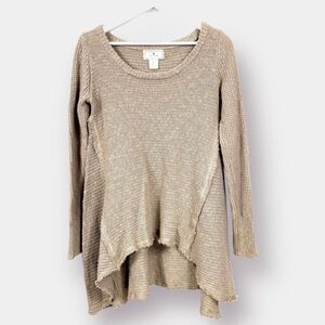 NEW Anthropologie Ruby Moon Tan Tunic Sweater Hi-Lo  Waffle Size Small